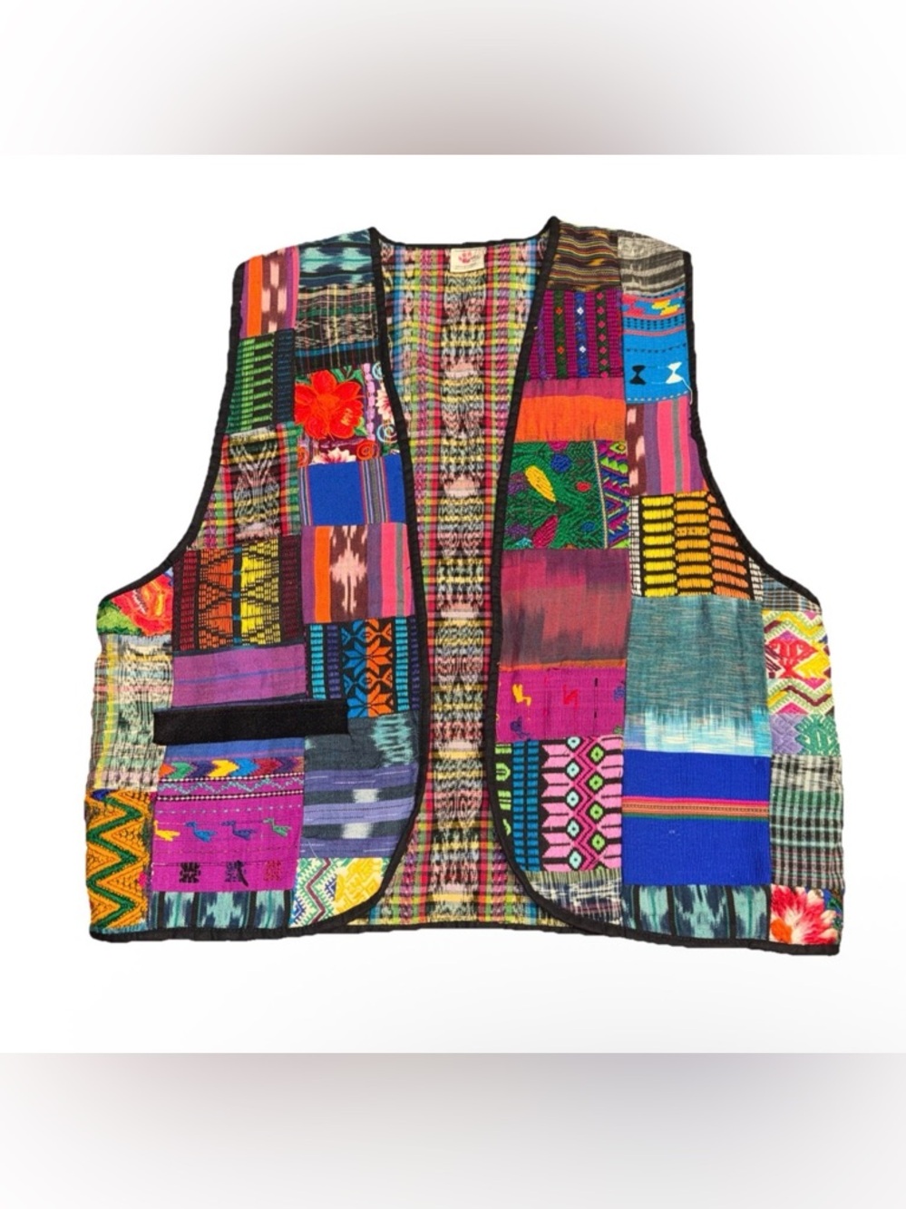Handmade Embroidered Huipil PatchWork Vest 100% Cotton Art To Wear Boho Flawed